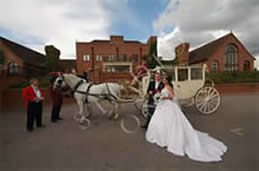 Richard Palmer toastmaster with bride and bridegroom posing for photgraphs in front on their horse drawn carraige