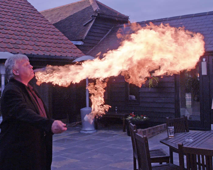 Fire breathing display at an Essex Wedding by the Essex Wedding Toastmaster